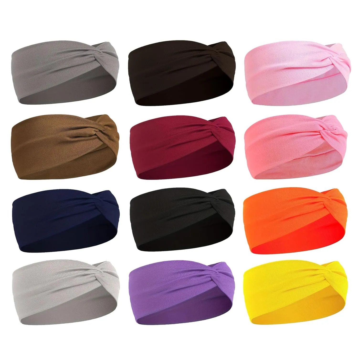12-Pack Wide Stretch Headbands for Women - Non-Slip Extra Wide Turban Hair Bands for Workout, African Style, Sports & Daily Use (Breathable, All-Day Comfort) Color1 (Color2) (Color1)