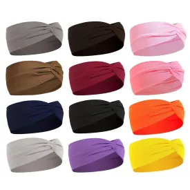 12-Pack Wide Stretch Headbands for Women - Non-Slip Extra Wide Turban Hair Bands for Workout, African Style, Sports & Daily Use (Breathable, All-Day Comfort) Color1 (Color2) (Color1)