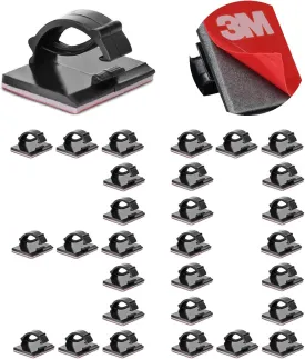 3M Cable Clips Self Adhesive Cord Organizer, Wire Holder Clamp Management Sticky for Desk Car Dash Cam Tables Wall, Black 30pcs