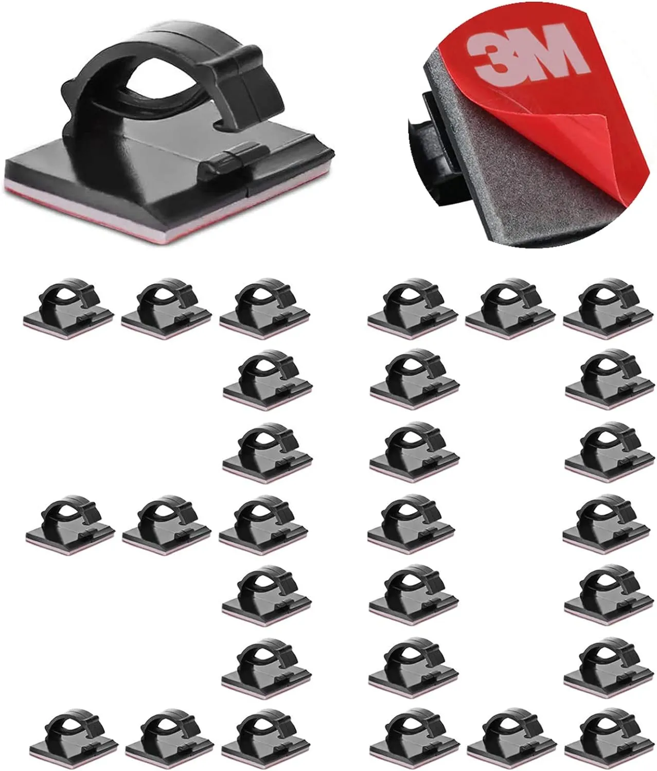 3M Cable Clips Self Adhesive Cord Organizer, Wire Holder Clamp Management Sticky for Desk Car Dash Cam Tables Wall, Black 30pcs