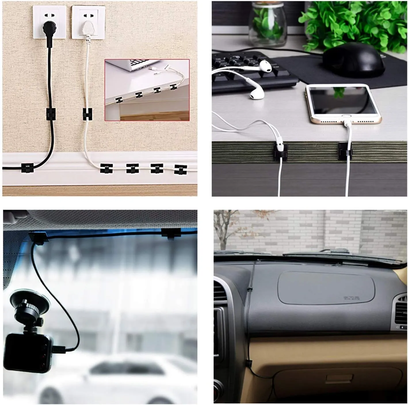 3M Cable Clips Self Adhesive Cord Organizer, Wire Holder Clamp Management Sticky for Desk Car Dash Cam Tables Wall, Black 30pcs
