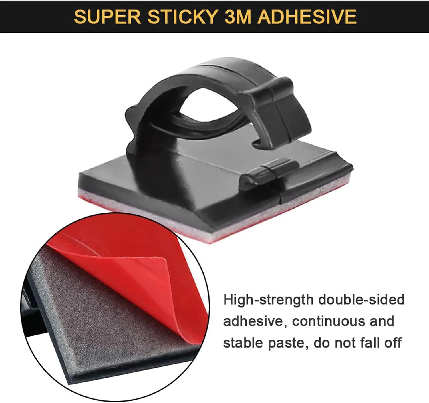 3M Cable Clips Self Adhesive Cord Organizer, Wire Holder Clamp Management Sticky for Desk Car Dash Cam Tables Wall, Black 30pcs