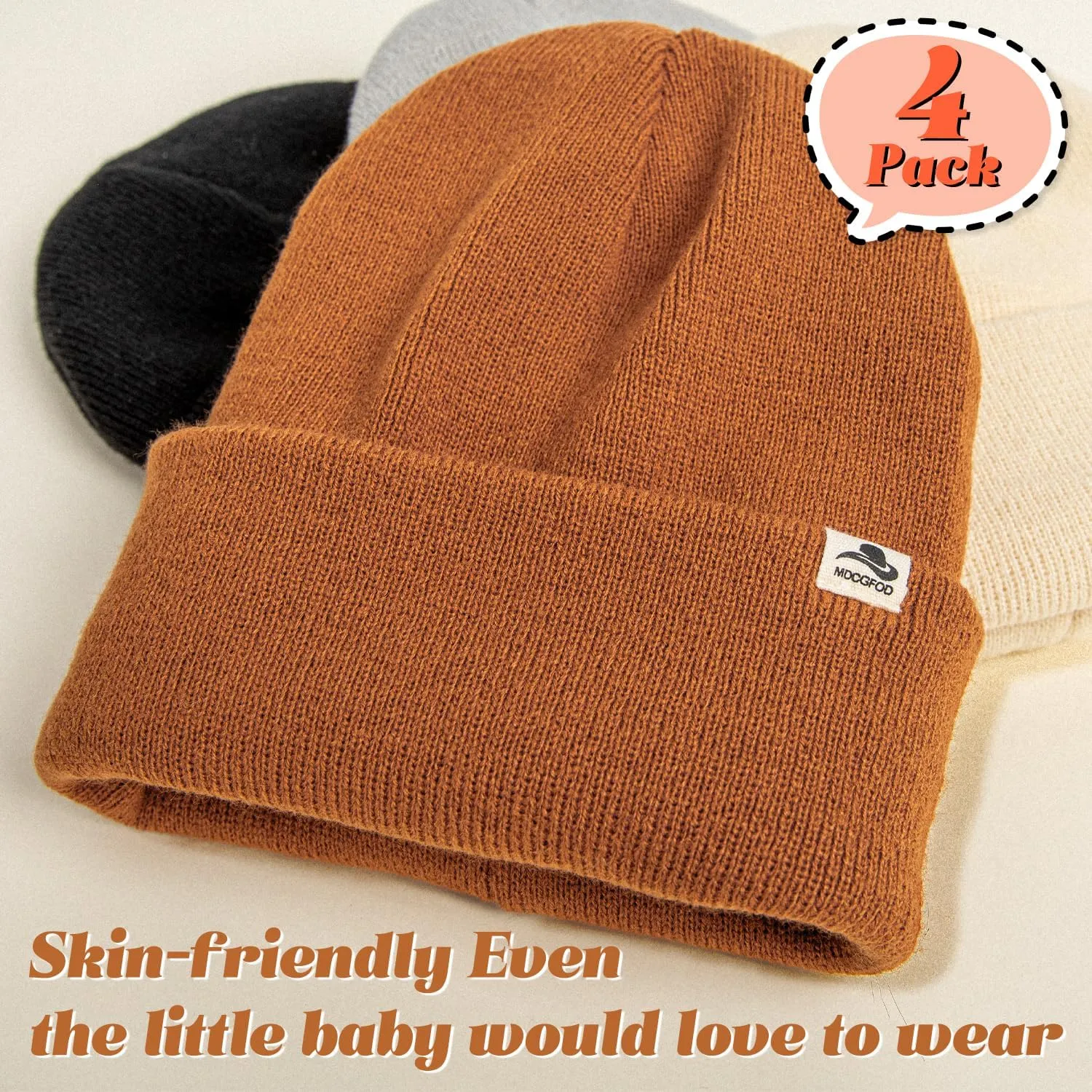 4 Pack Toddler Beanie Baby Beanie Fleece Lined Knitted Winter Hats