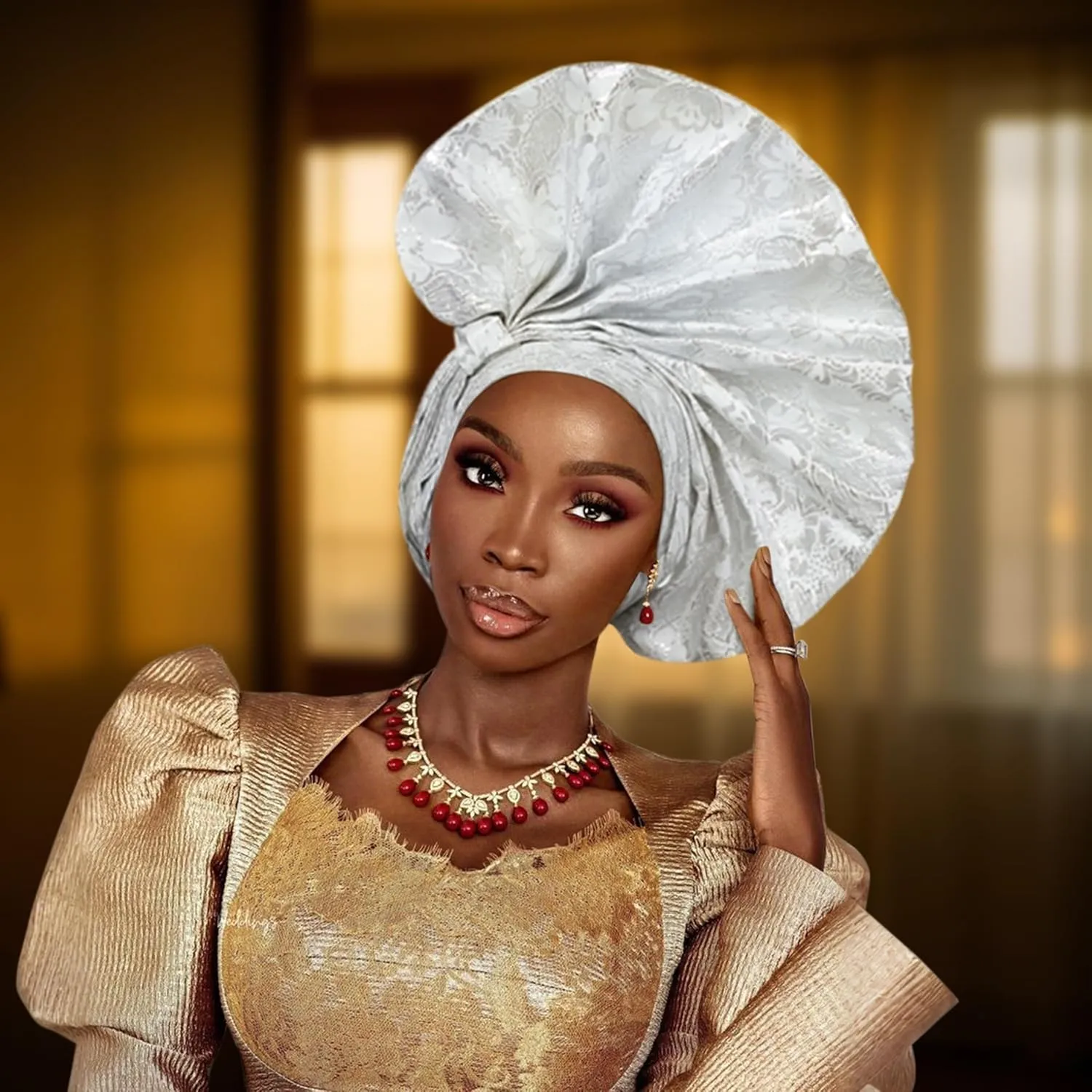 Auto Gele African Head Tie of Nigeria ASO Oke Headwraps Hat Turban Wedding Party Handmade Elegant Hair Wear Cap for Women