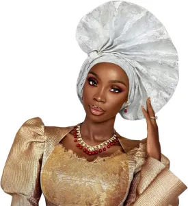 Auto Gele African Head Tie of Nigeria ASO Oke Headwraps Hat Turban Wedding Party Handmade Elegant Hair Wear Cap for Women