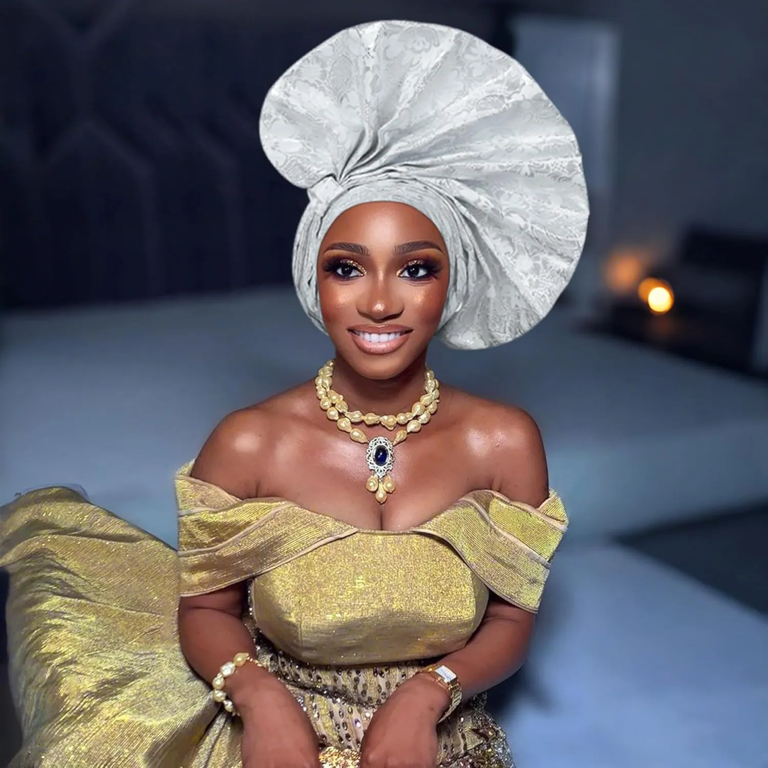 Auto Gele African Head Tie of Nigeria ASO Oke Headwraps Hat Turban Wedding Party Handmade Elegant Hair Wear Cap for Women
