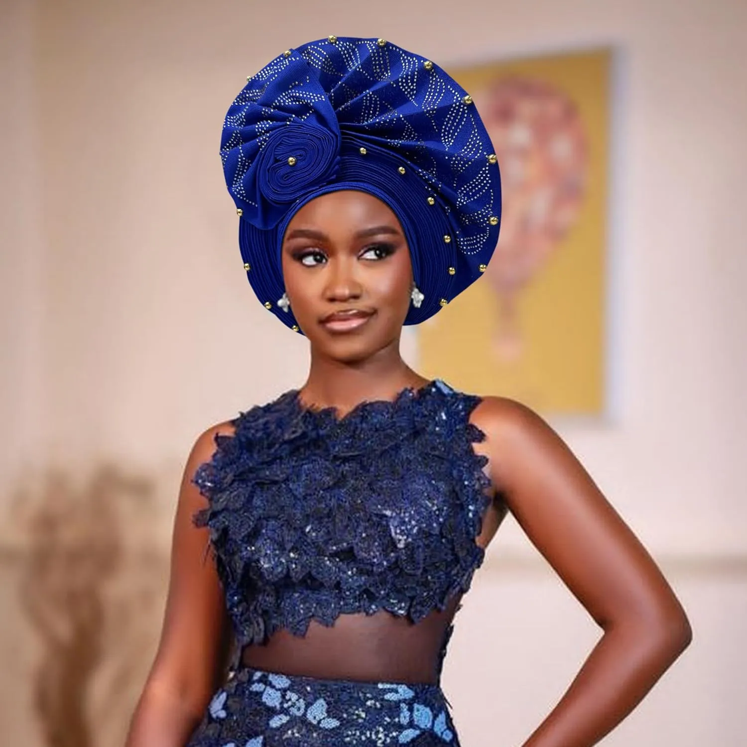 Auto Gele African Head Tie of Nigeria ASO Oke Headwraps Hat Turban Wedding Party Handmade Elegant Hair Wear Cap for Women