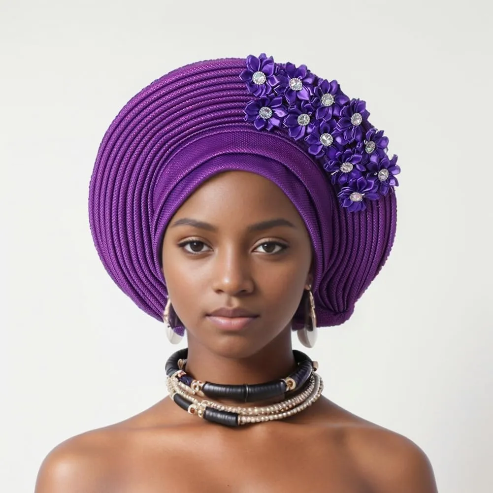 Auto Gele African Head Tie of Nigeria Aso Oke Headwraps Hat Turban Wedding Party Handmade Elegant Hair Wear Cap for Women