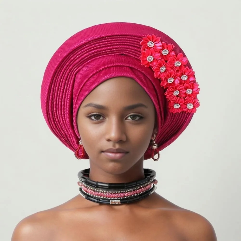 Auto Gele African Head Tie of Nigeria Aso Oke Headwraps Hat Turban Wedding Party Handmade Elegant Hair Wear Cap for Women