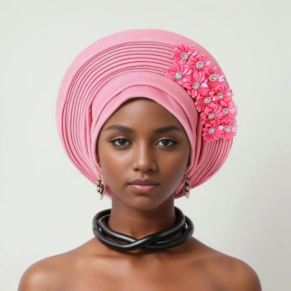 Auto Gele African Head Tie of Nigeria Aso Oke Headwraps Hat Turban Wedding Party Handmade Elegant Hair Wear Cap for Women