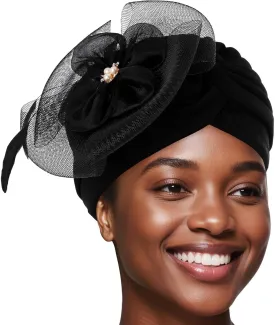 Bohend Flower Rhinestone Turbans Cap Pearl Knot Headwarp Beanie Pre Tied Head Cover Bonnet Pleated Headscarf Hat for Women