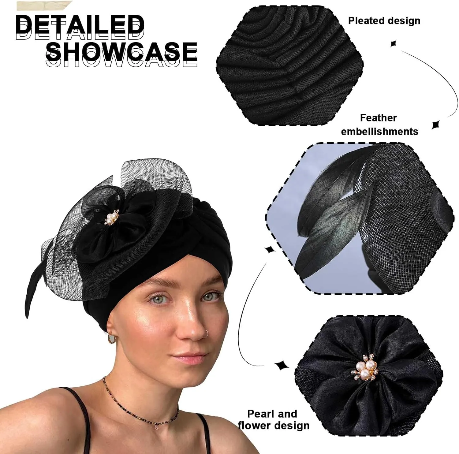 Bohend Flower Rhinestone Turbans Cap Pearl Knot Headwarp Beanie Pre Tied Head Cover Bonnet Pleated Headscarf Hat for Women