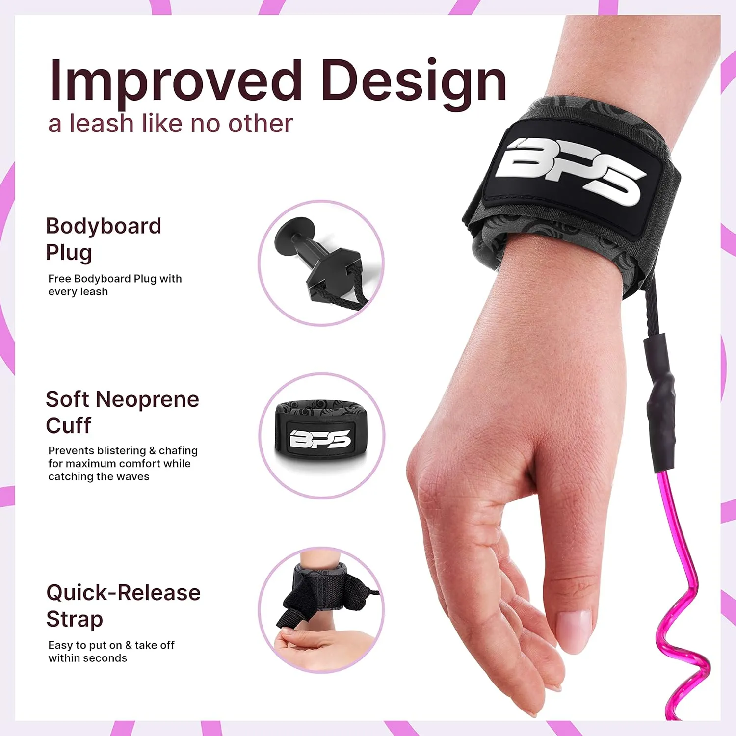 BPS New Zealand Storm Bodyboard Leash  Premium Coil 4ft Coiled Wrist Boogie Board Leashes with Plug