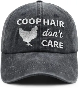 Coop Hair Don't Care Hat Hat for Men Women, Funny Adjustable Cotton Embroidered Farm Chicken Lovers Baseball Cap