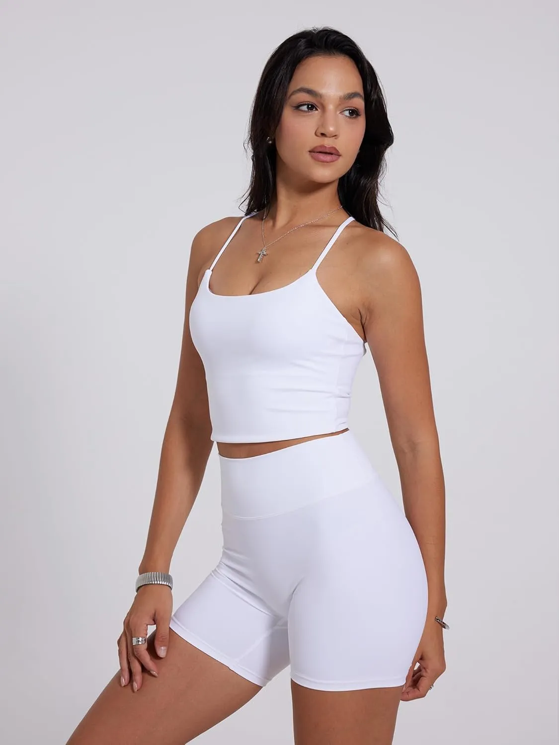 Danysu Sculpt Workout Tank Tops Women Backless Longline Sports Bras Strappy Padded Yoga Top