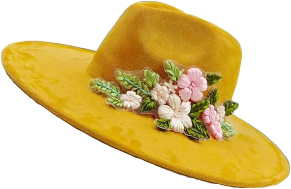 Decal Suede Hat Wide Brim Fedora Hat Men's and Women's Jazz Hat Suede Fedoras Sombrero 47 56-58cm