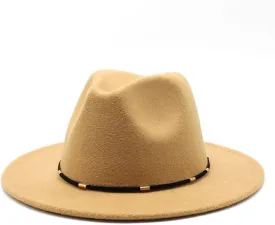 DHAEY Autumn and Winter Woolen British Jazz Hat, European and American Flat Brim Top Hat Four Seasons Versatile Felt Hat Luopan Caps & Hats (Color : Camel, Size : Medium(56-58cm))