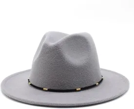 DHAEY Autumn and Winter Woolen British Jazz Hat, European and American Flat Brim Top Hat Four Seasons Versatile Felt Hat Luopan Caps & Hats (Color : Light Grey, Size : Large(59-61cm))