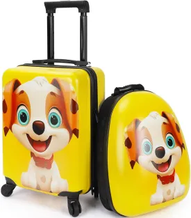 emissary Kids Luggage Set With Wheels For Boys Girls, Toddler 16???? Hardside Suitcases With Backpack, Puppy Kids Carry on Luggage Set, Children Rolling Suitecase Airline Approved