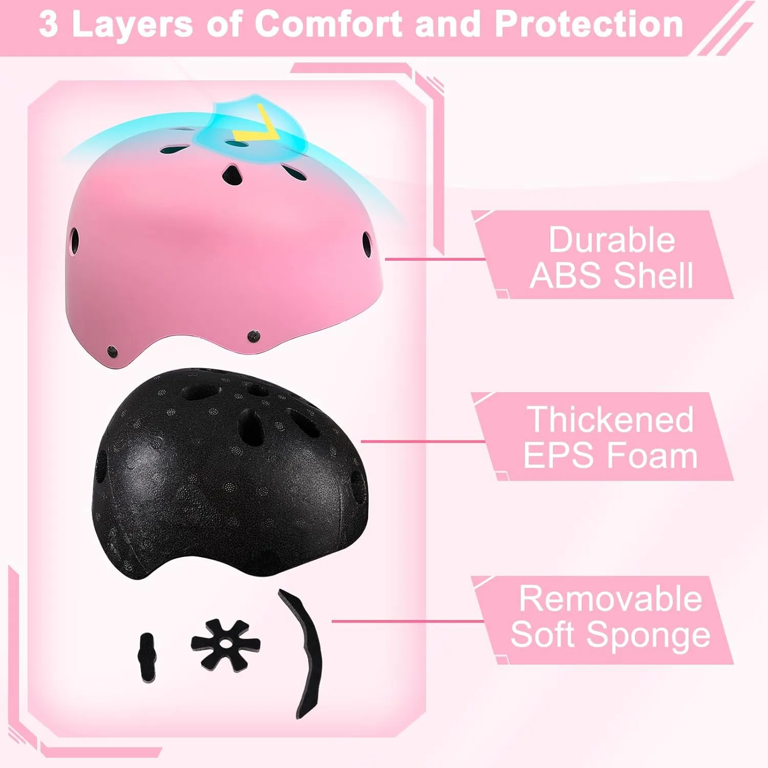 FIODAY Kids Bike Helmet Knee Pads for Kids Adjustable Protective Gear with Knee and Elbow Pads Wrist Guards Toddler Helmet for Boys Girls Skateboard Inline Skating Scooter, 3-5-8-13 Years