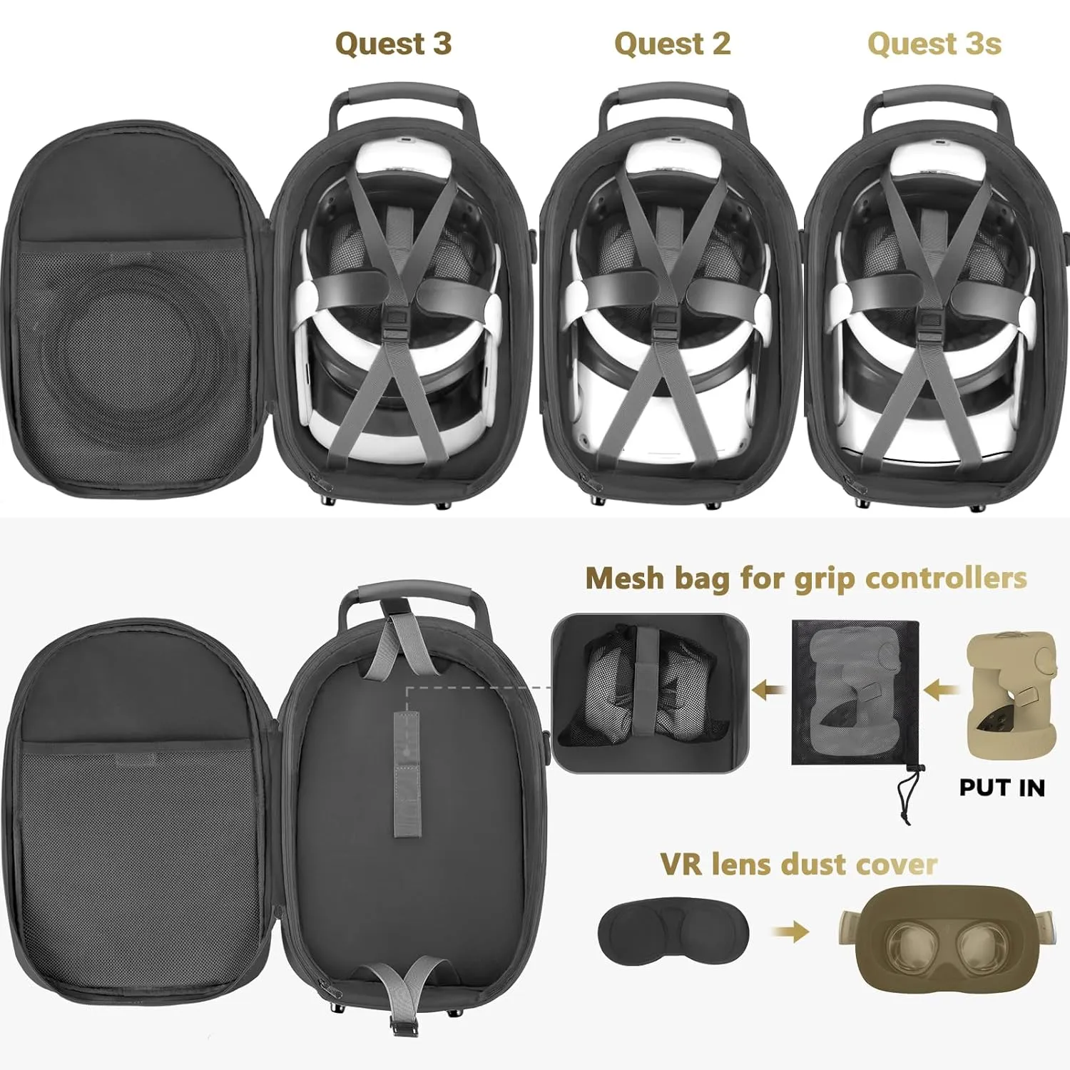 FOREGOER Carrying Case for Meta Quest 3/Quest 3S/Oculus Quest 2, Hard Travel Storage Case Compatible with Meta Oculus Quest 2 Headset, Quest Pro and Accessories, VR All-in-One Gaming Headset