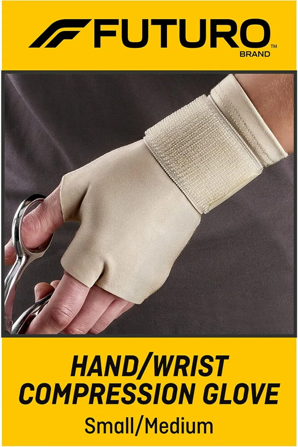 FUTURO Hand and Wrist Compression Glove, Provides Support and Compression to Arthritic and Painful Hand Joints, Small/Medium, Beige