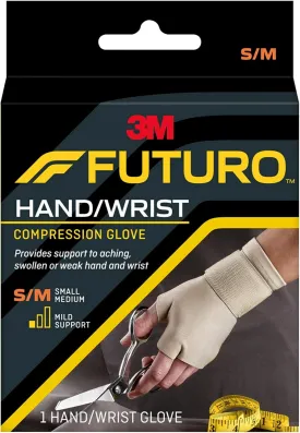 FUTURO Hand and Wrist Compression Glove, Provides Support and Compression to Arthritic and Painful Hand Joints, Small/Medium, Beige