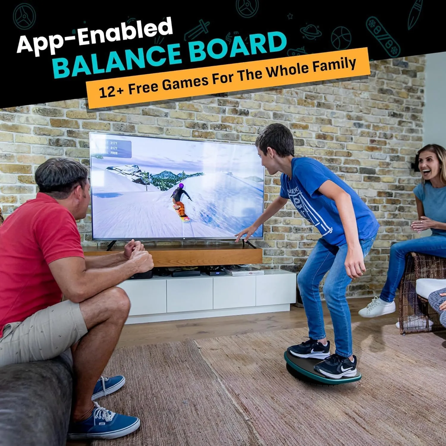 GoBalance Board - App-Enabled Balance Board. Smart Bluetooth Sensor, 12 FREE Interactive Games - Fun, Balance Training and Home Gym Workout! Boost Coordination & Strength for Teens and Adults