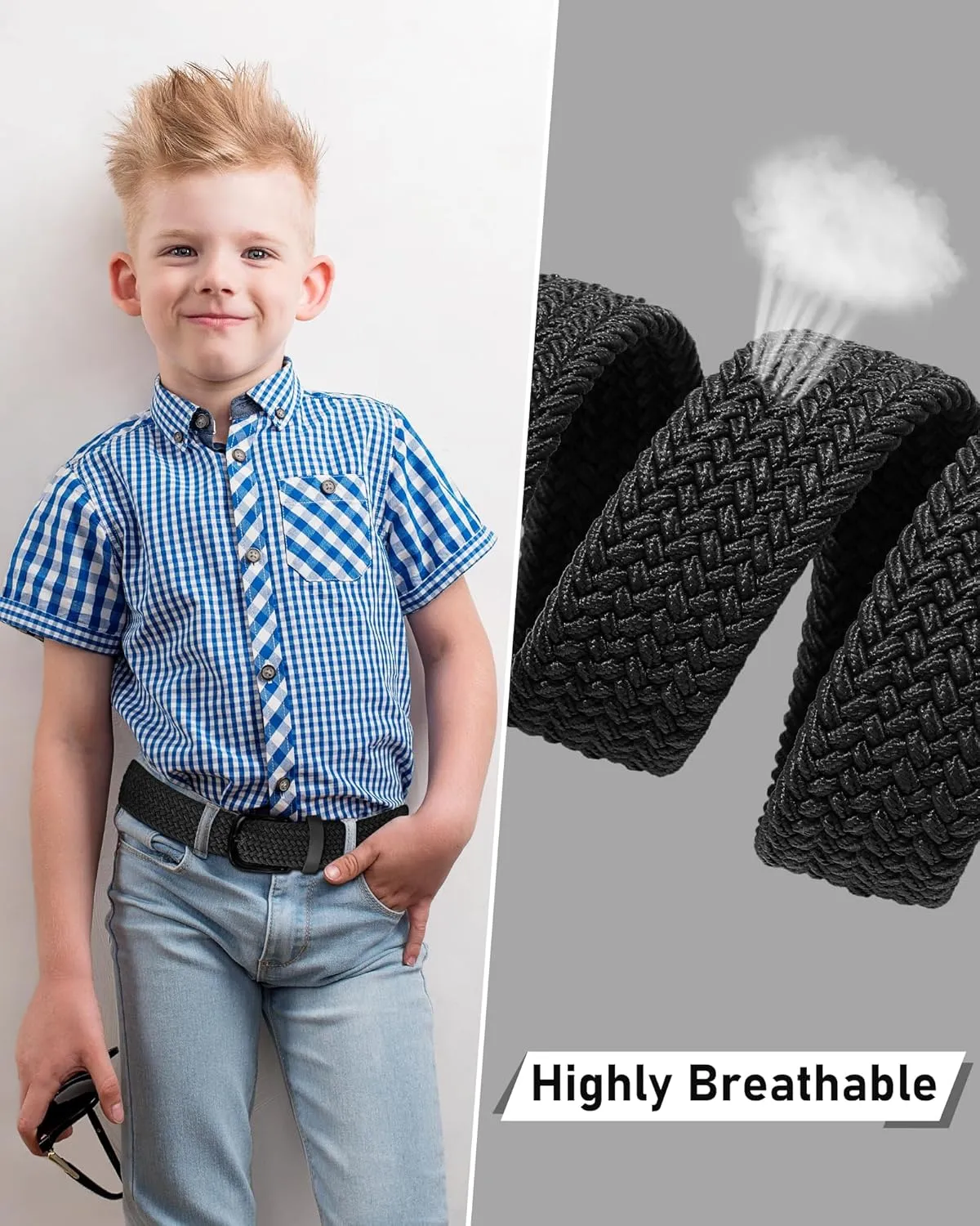 Kajeer Kids Belt for Boy, Stretch Braide Toddler Belt Pin Buckle Elastic Woven PU Golf Toddler Youth Belt for Casual