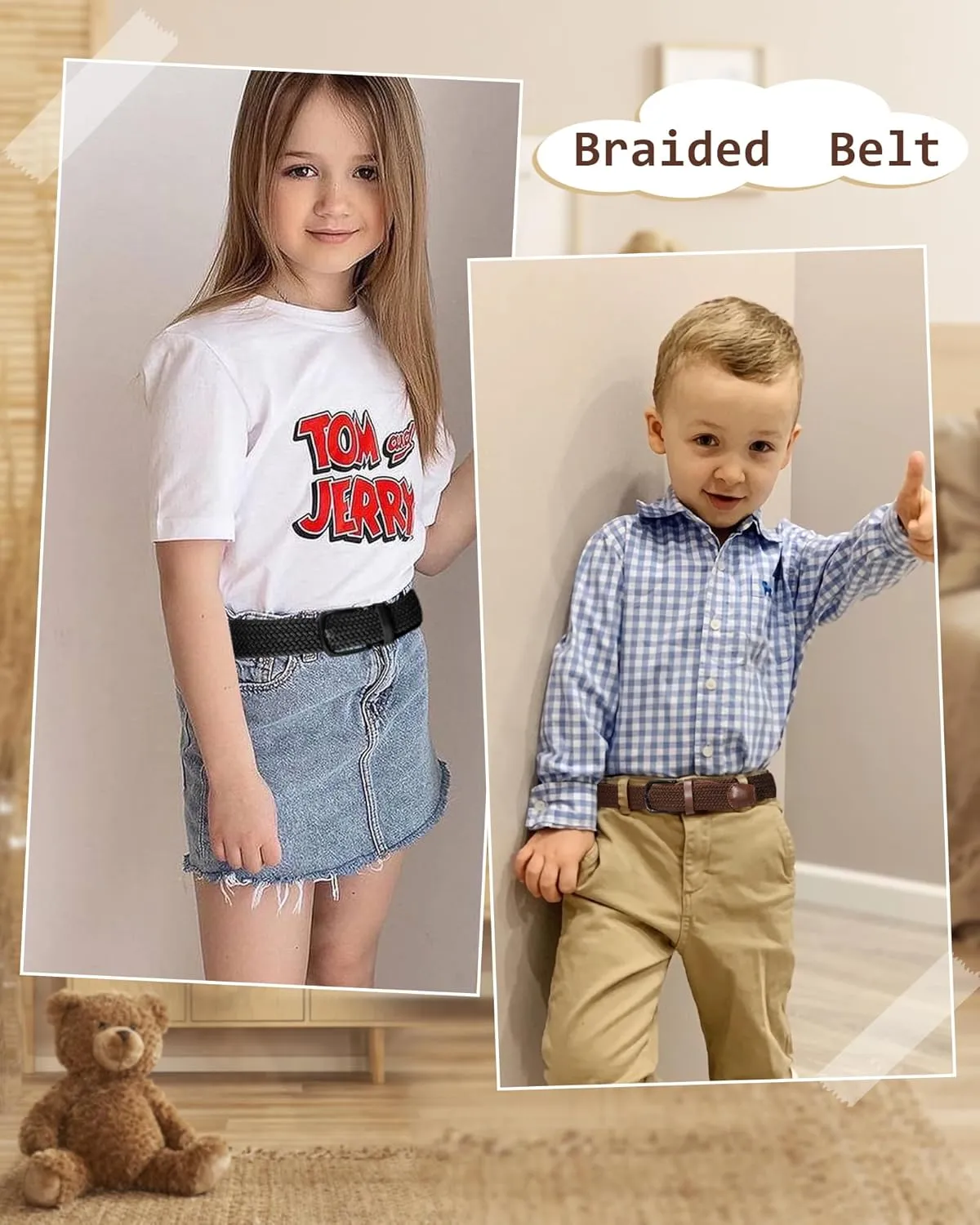 Kajeer Kids Belt for Boy, Stretch Braide Toddler Belt Pin Buckle Elastic Woven PU Golf Toddler Youth Belt for Casual