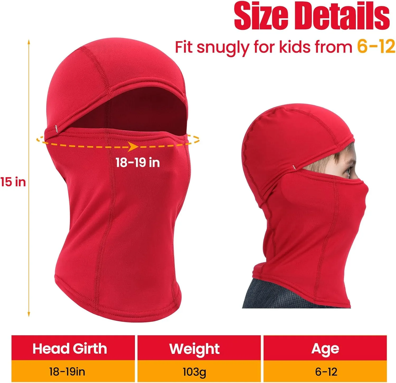 Kids Balaclava Ski Mask Scarf, Kids Fleece Gaiter Cold Weather Full Face Mask for Boys & Girls - Black