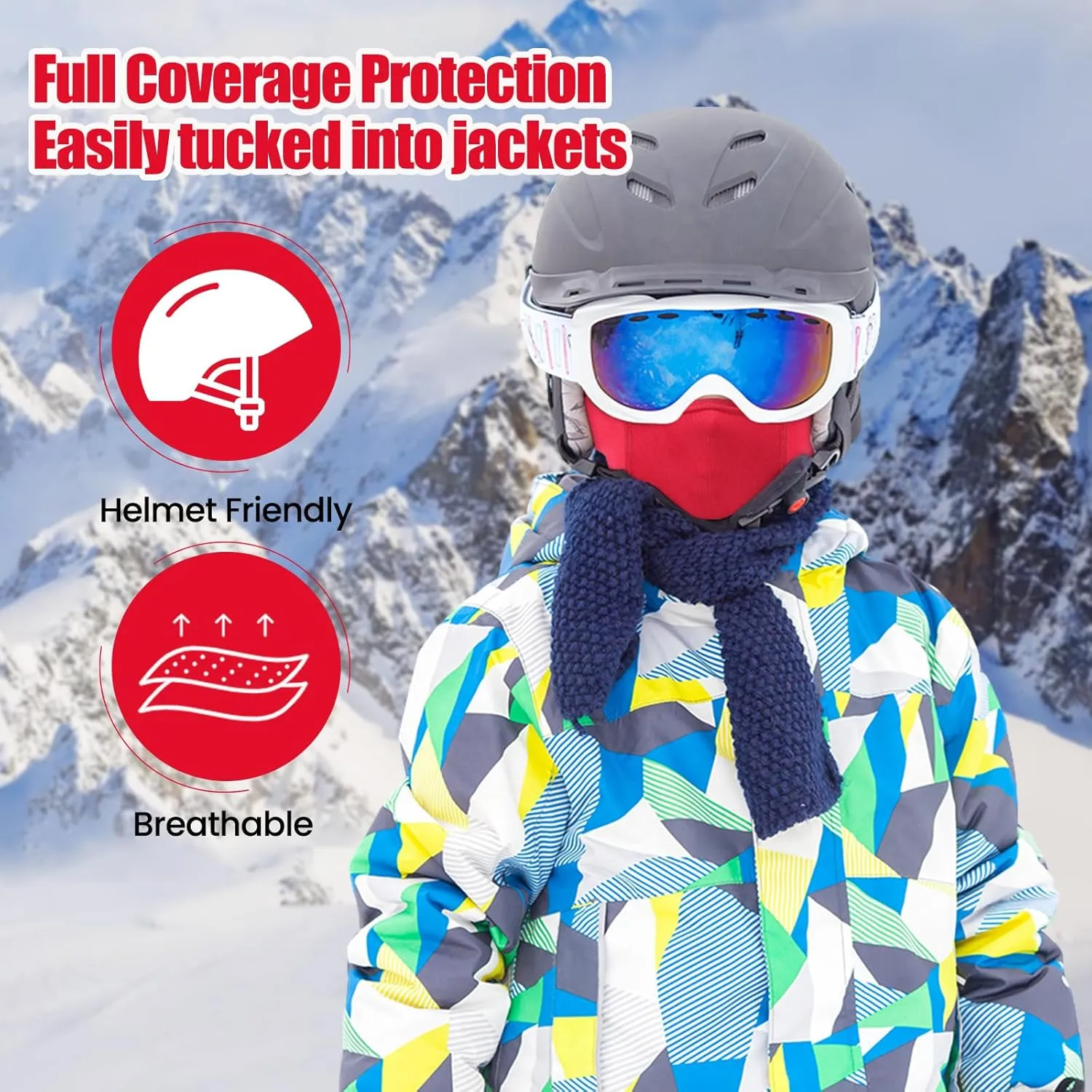 Kids Balaclava Ski Mask Scarf, Kids Fleece Gaiter Cold Weather Full Face Mask for Boys & Girls - Black