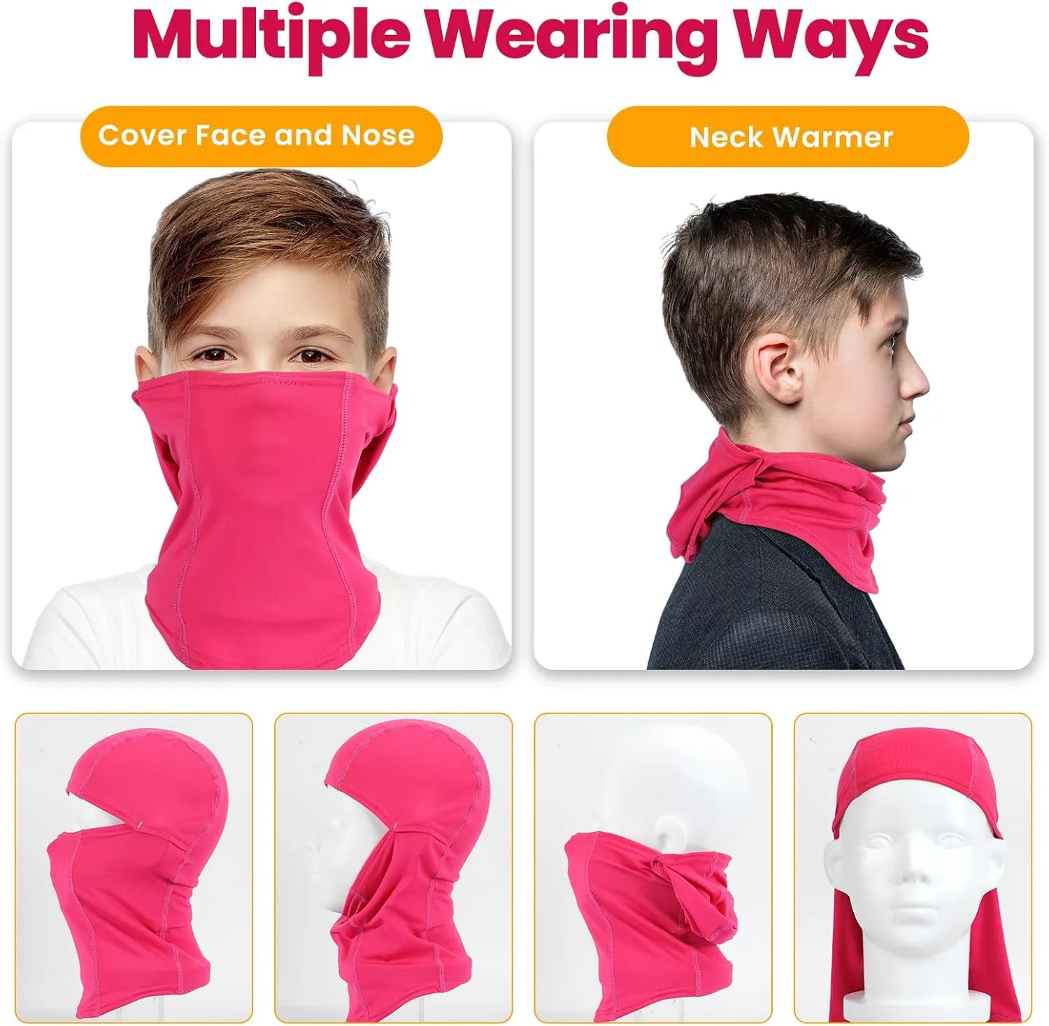 Kids Balaclava Ski Mask Scarf, Kids Fleece Gaiter Cold Weather Full Face Mask for Boys & Girls - Black