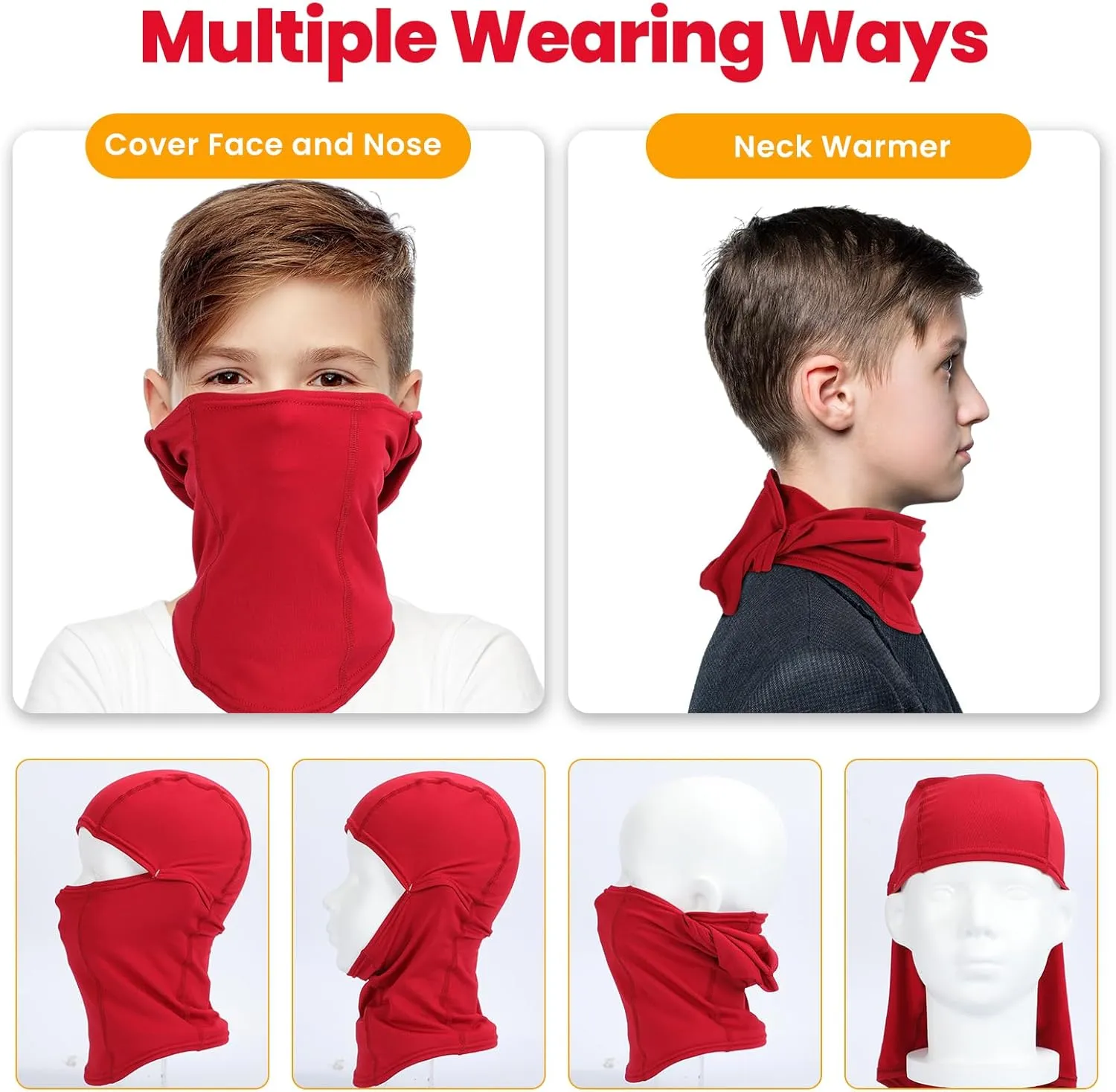 Kids Balaclava Ski Mask Scarf, Kids Fleece Gaiter Cold Weather Full Face Mask for Boys & Girls - Black