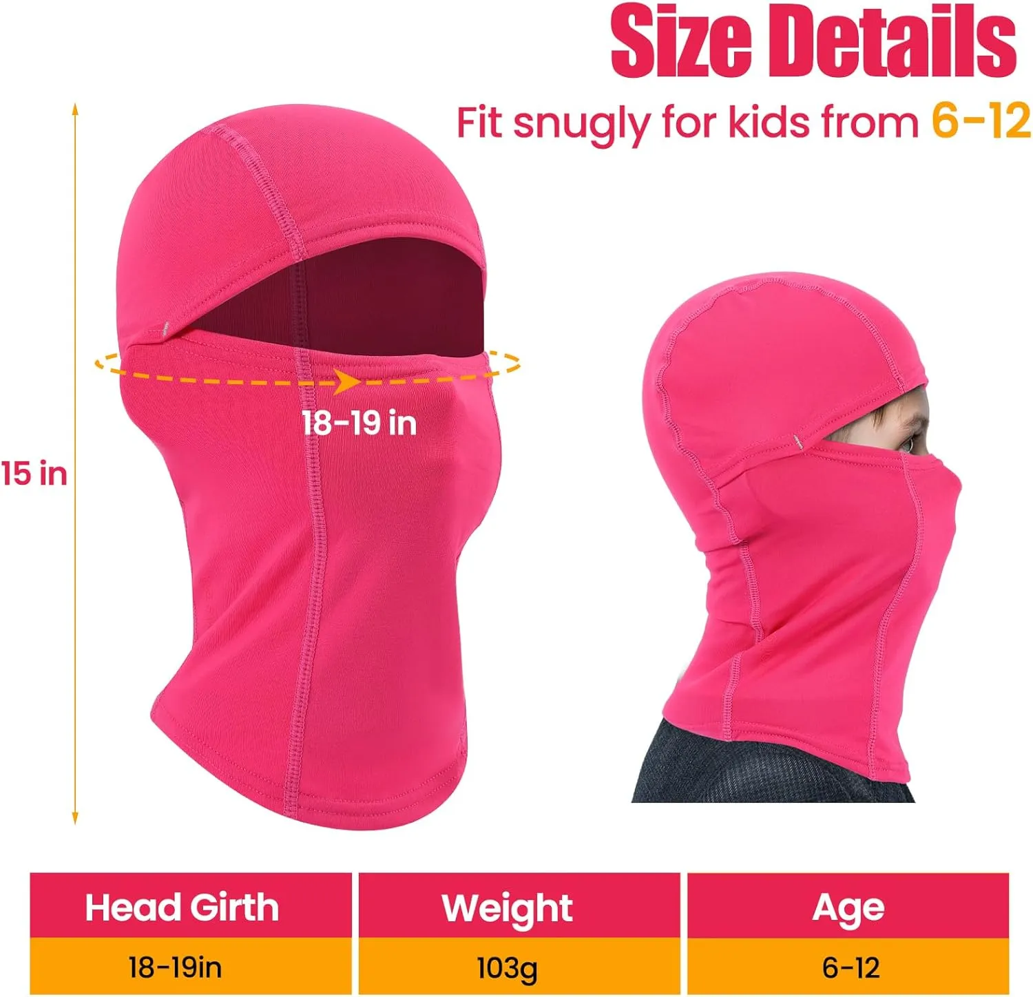 Kids Balaclava Ski Mask Scarf, Kids Fleece Gaiter Cold Weather Full Face Mask for Boys & Girls - Black