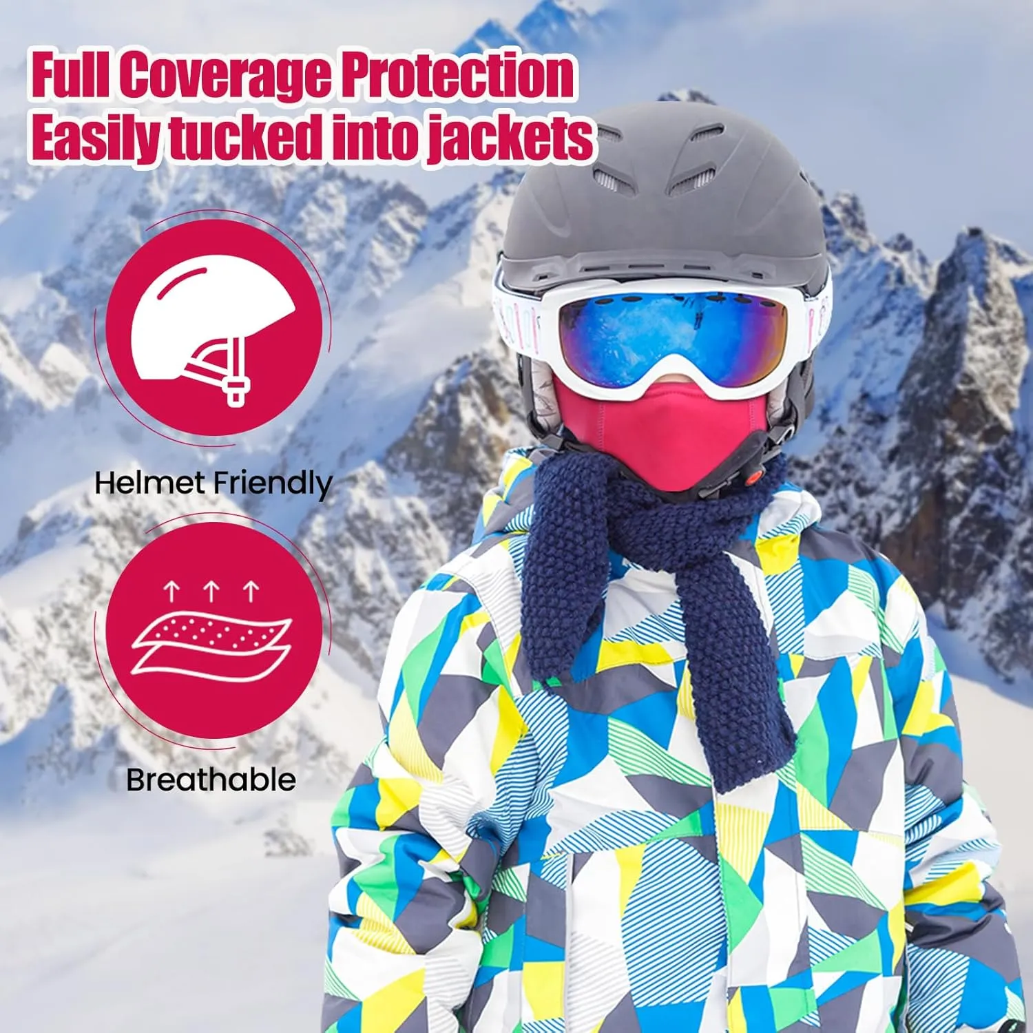 Kids Balaclava Ski Mask Scarf, Kids Fleece Gaiter Cold Weather Full Face Mask for Boys & Girls - Black