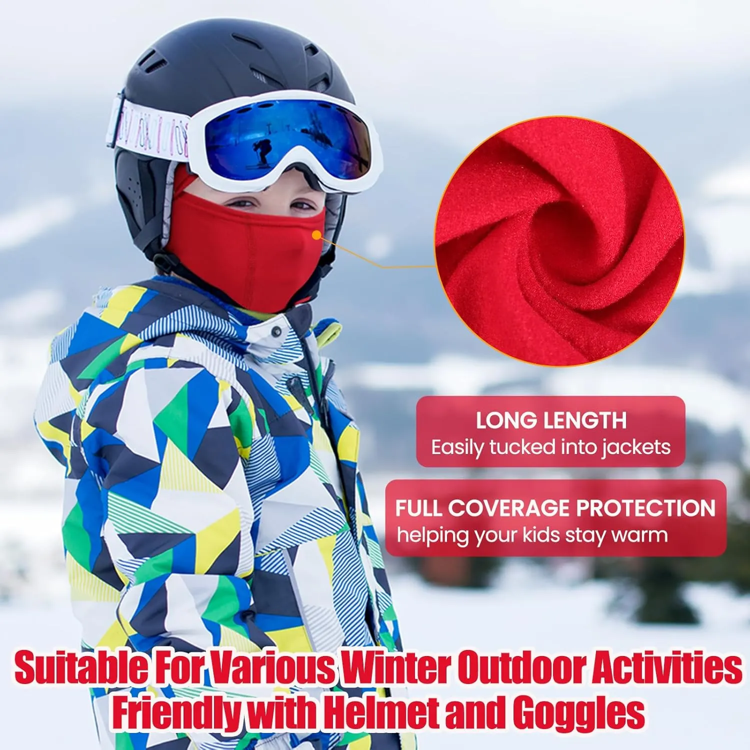 Kids Balaclava Ski Mask Scarf, Kids Fleece Gaiter Cold Weather Full Face Mask for Boys & Girls - Black