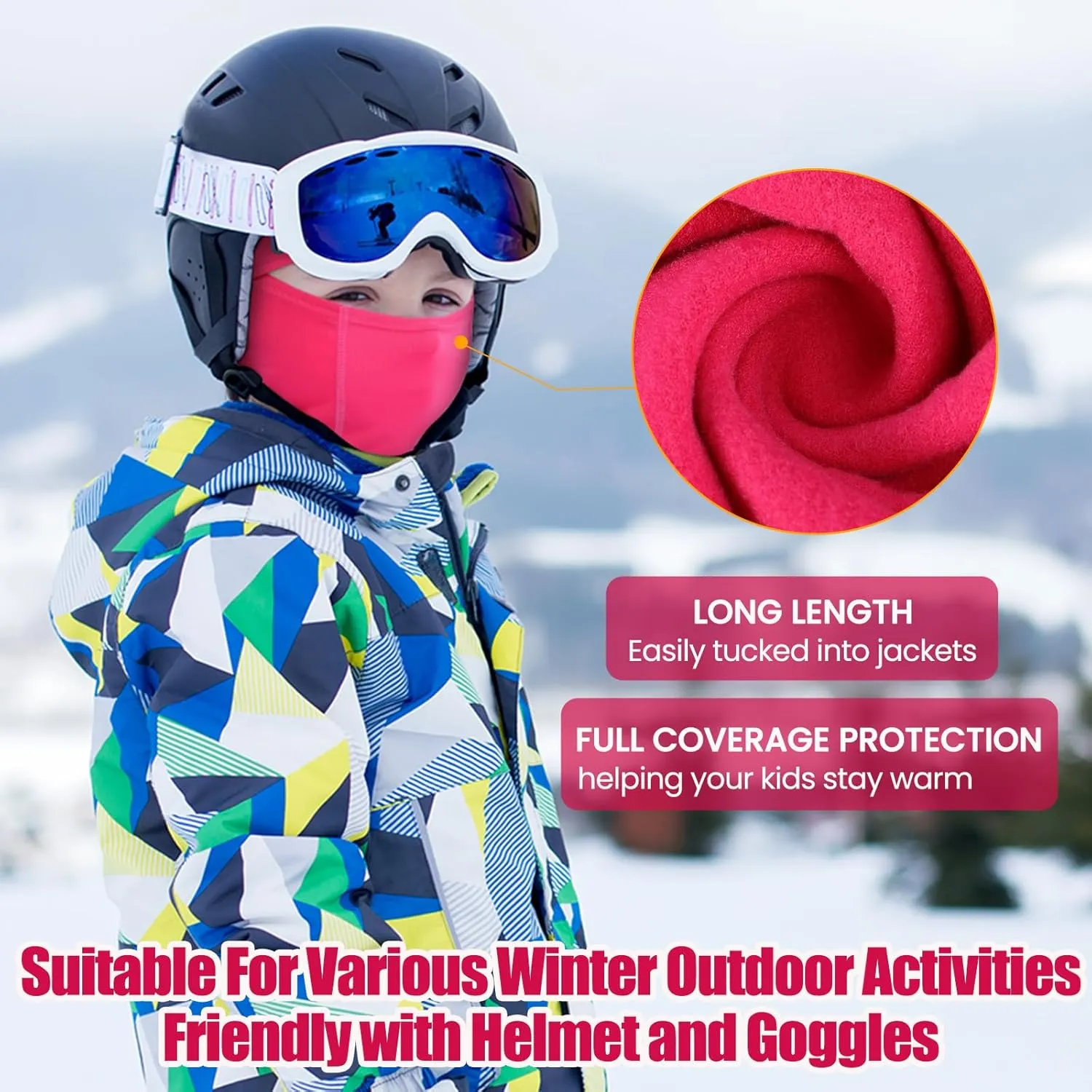 Kids Balaclava Ski Mask Scarf, Kids Fleece Gaiter Cold Weather Full Face Mask for Boys & Girls - Black