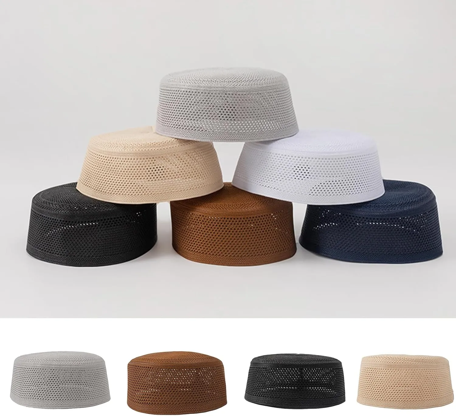 Knitted Cotton Turban Hat for Men Breathable Kufi Prayer Hat Ramazan Hijabs Caps Arabian Skull Hat