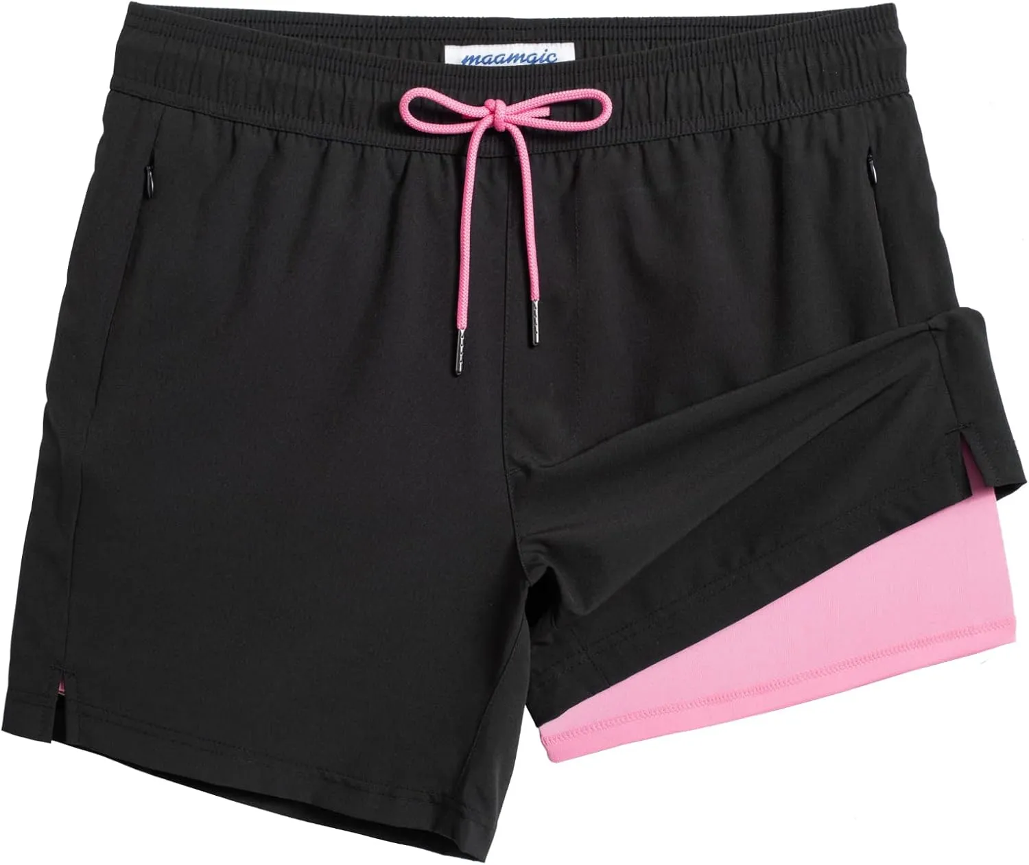 maamgic 5inch Mens Swimming Trunks with Compression Liner 2-in-1 Swim Trunks Stretch Quick Dry Swim Shorts Zipper Pockets