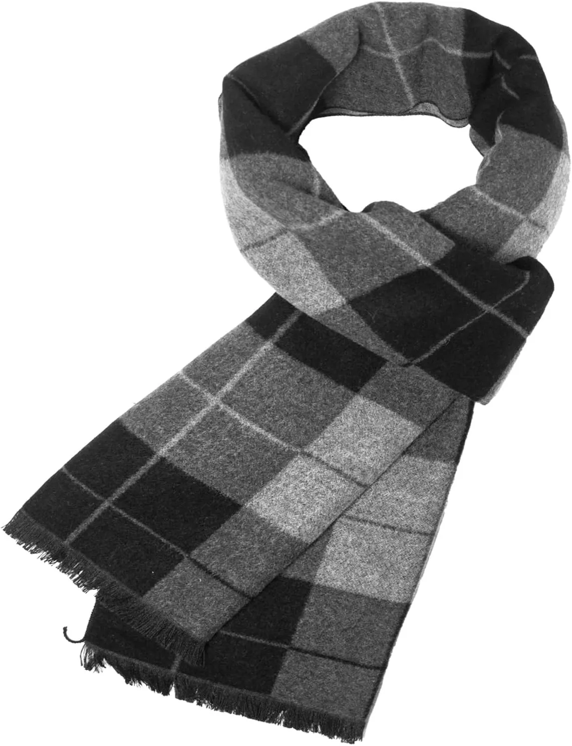 Mens Cashmere Winter Scarf Soft Warm Wool Scarves Plaid Tassel Scarf for Men
