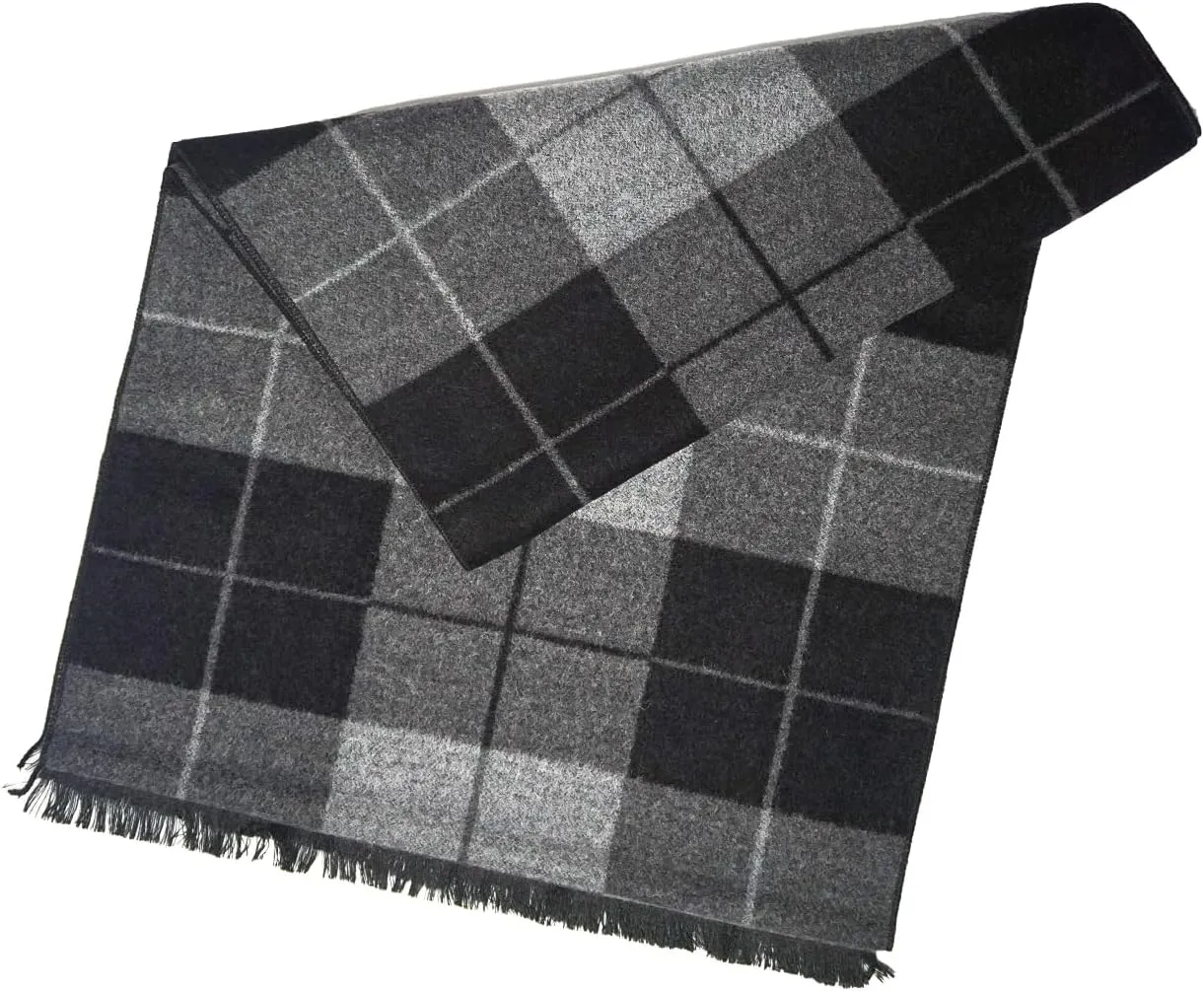 Mens Cashmere Winter Scarf Soft Warm Wool Scarves Plaid Tassel Scarf for Men