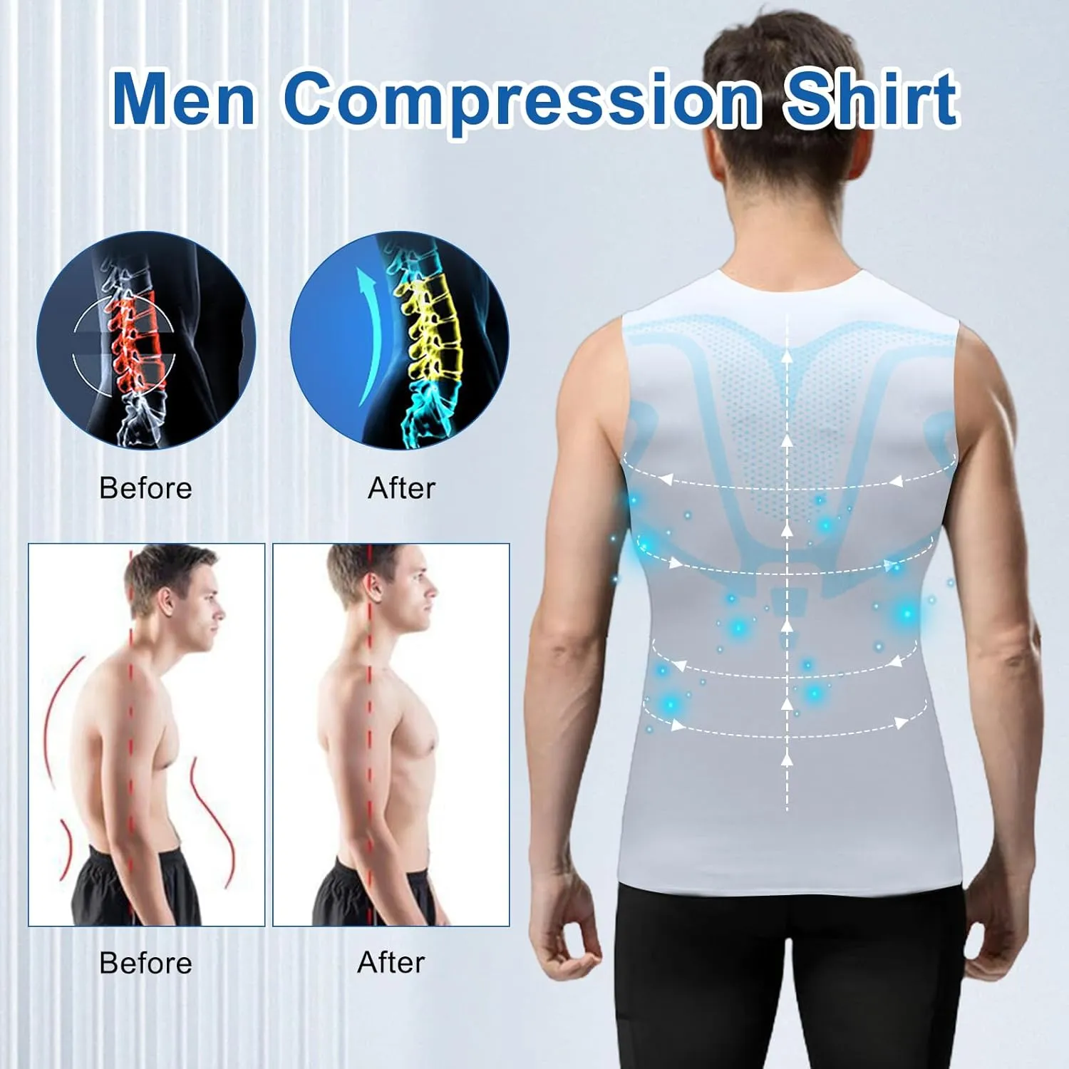 Mens Slimming Compression Shirt, Slimming Undershirt Shirts for Men Body Shaper Vest Shapewear Tummy Control