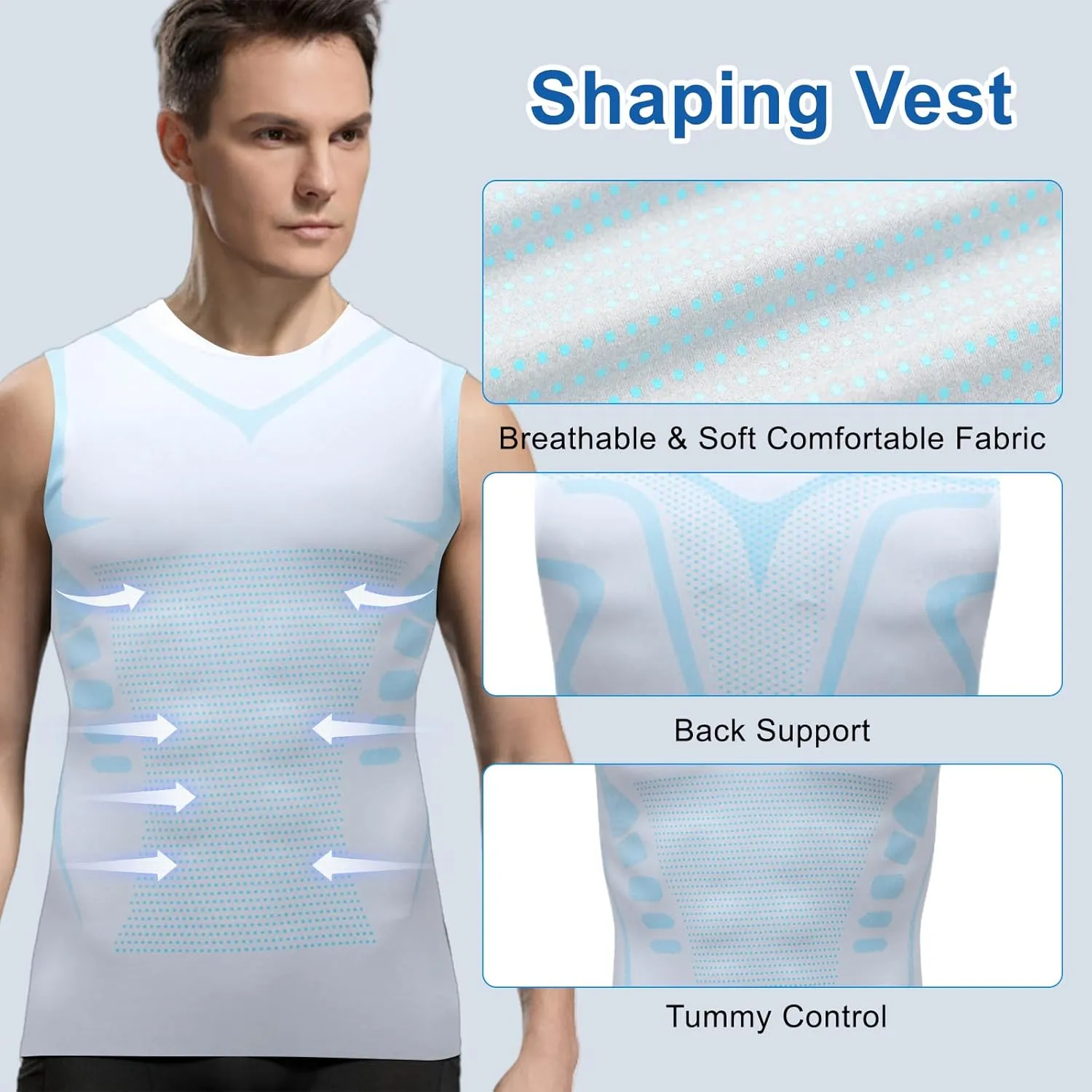 Mens Slimming Compression Shirt, Slimming Undershirt Shirts for Men Body Shaper Vest Shapewear Tummy Control