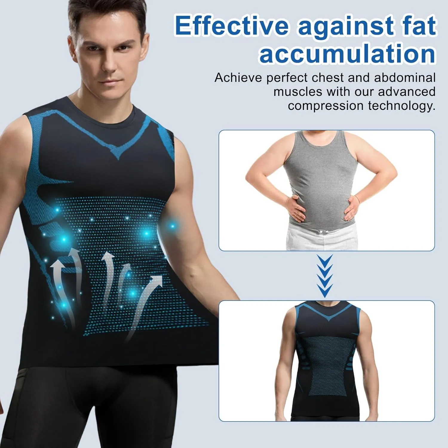 Mens Slimming Compression Shirt, Slimming Undershirt Shirts for Men Body Shaper Vest Shapewear Tummy Control