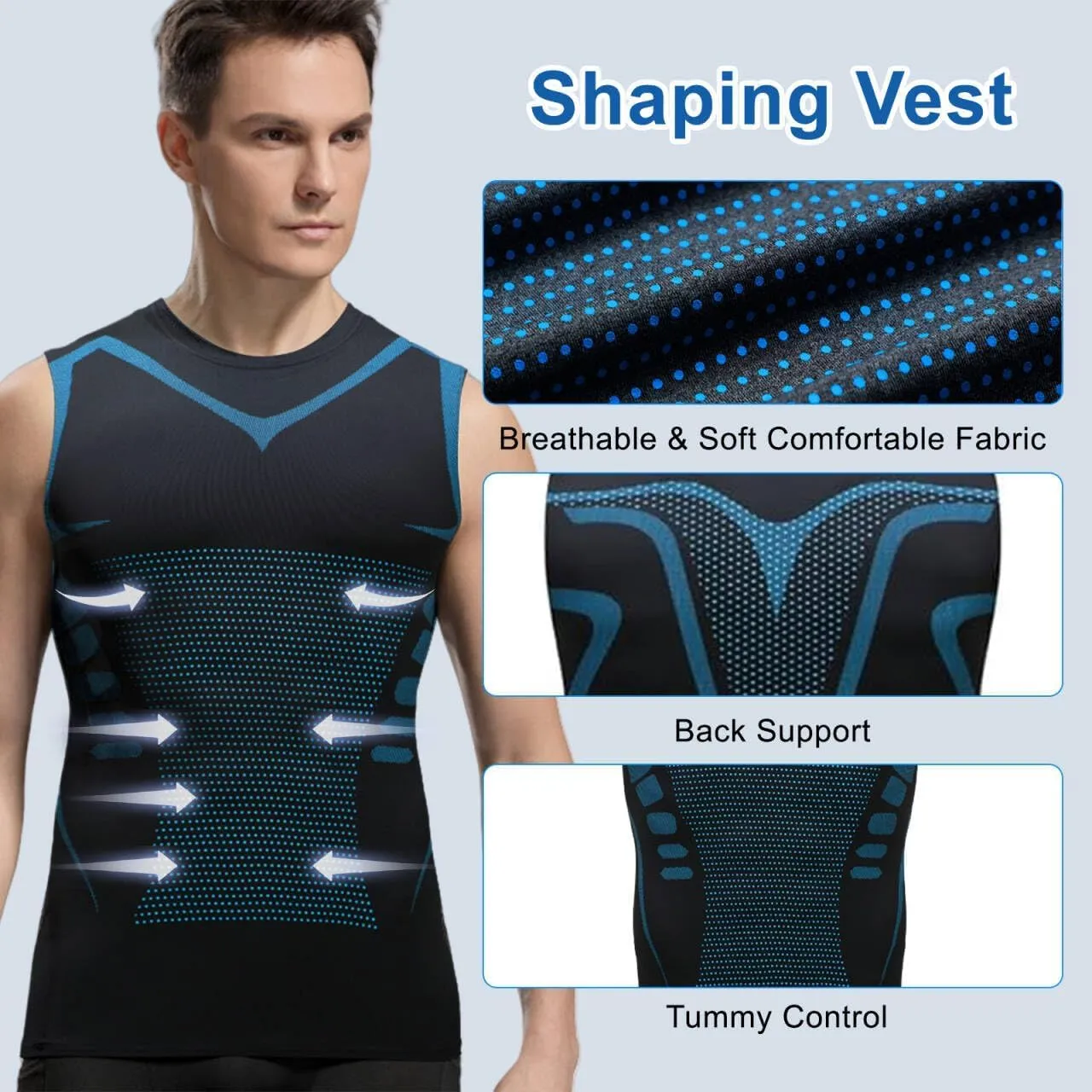 Mens Slimming Compression Shirt, Slimming Undershirt Shirts for Men Body Shaper Vest Shapewear Tummy Control