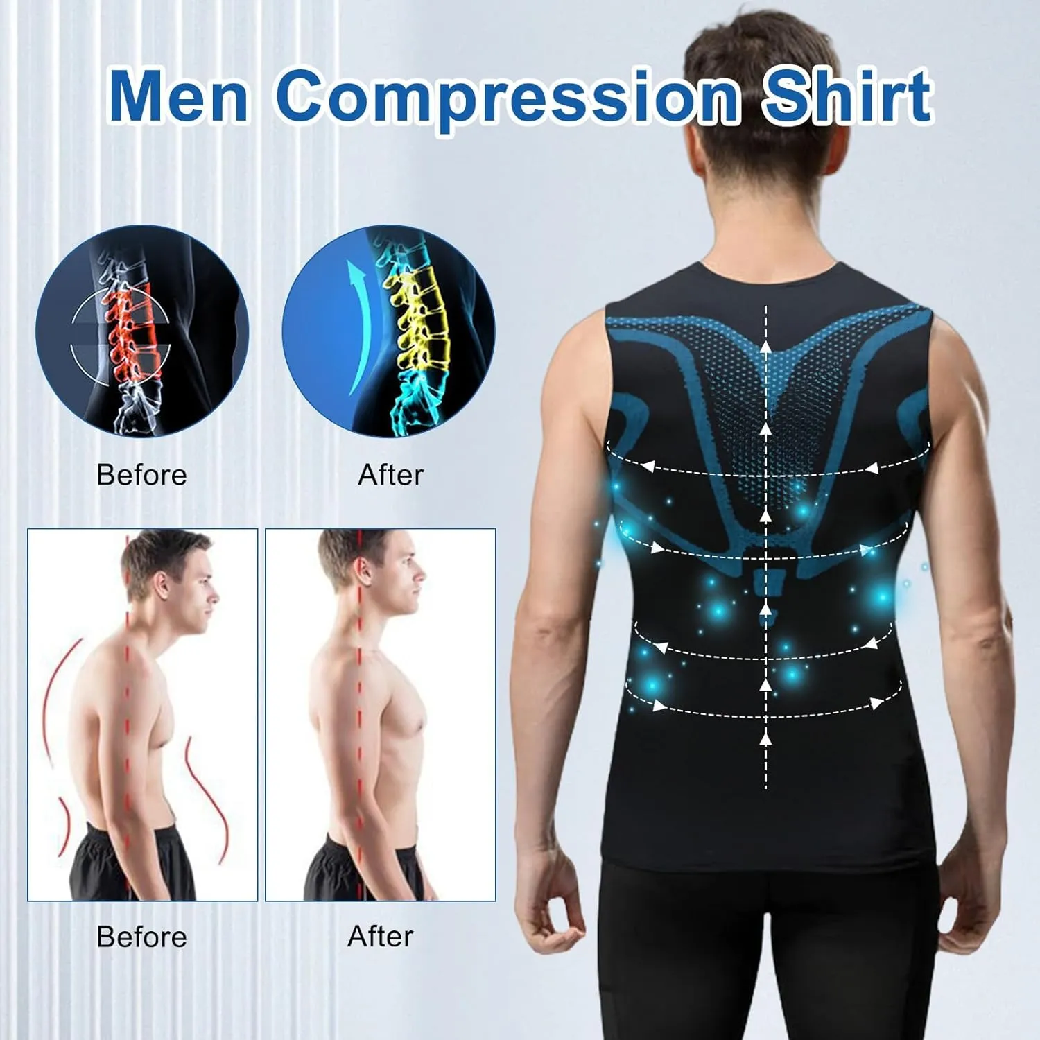 Mens Slimming Compression Shirt, Slimming Undershirt Shirts for Men Body Shaper Vest Shapewear Tummy Control