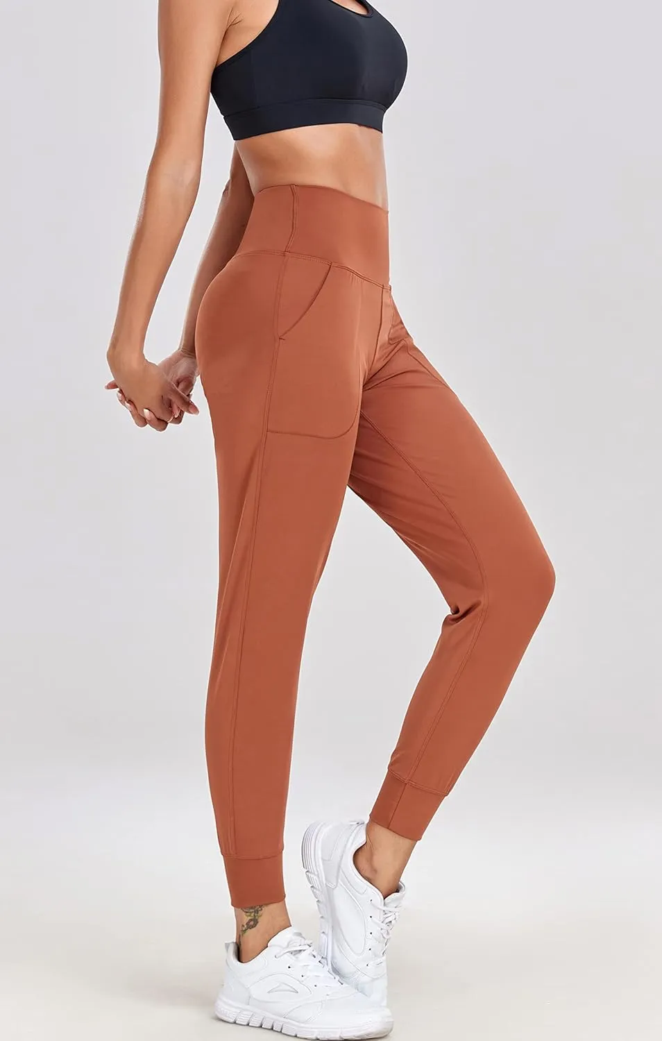 Oalka Women's Joggers High Waist Yoga Pockets Sweatpants Sport Workout Pants