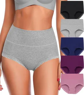 OLIKEME High Waisted Underwear for Women Tummy Control Full Coverage Cotton Ladies Panties Soft Stretch Briefs