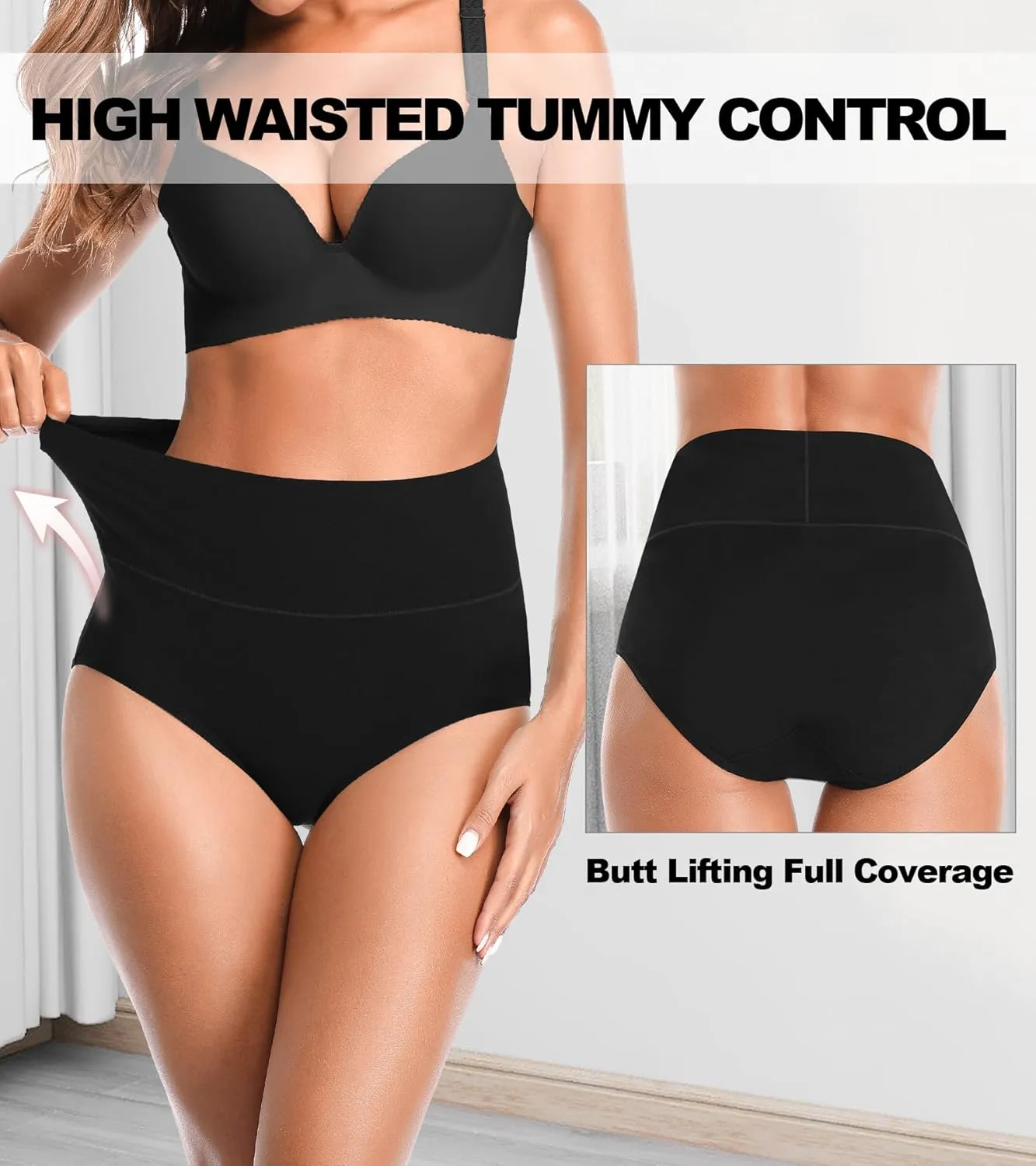 OLIKEME High Waisted Underwear for Women Tummy Control Full Coverage Cotton Ladies Panties Soft Stretch Briefs